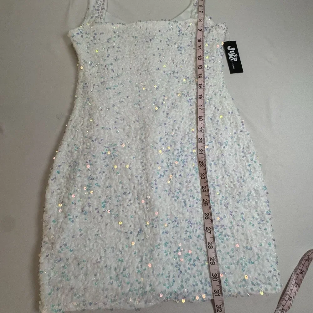 NWT Jump Apparel White Sequin Mini Dress Medium Iridescent Party Prom Dance